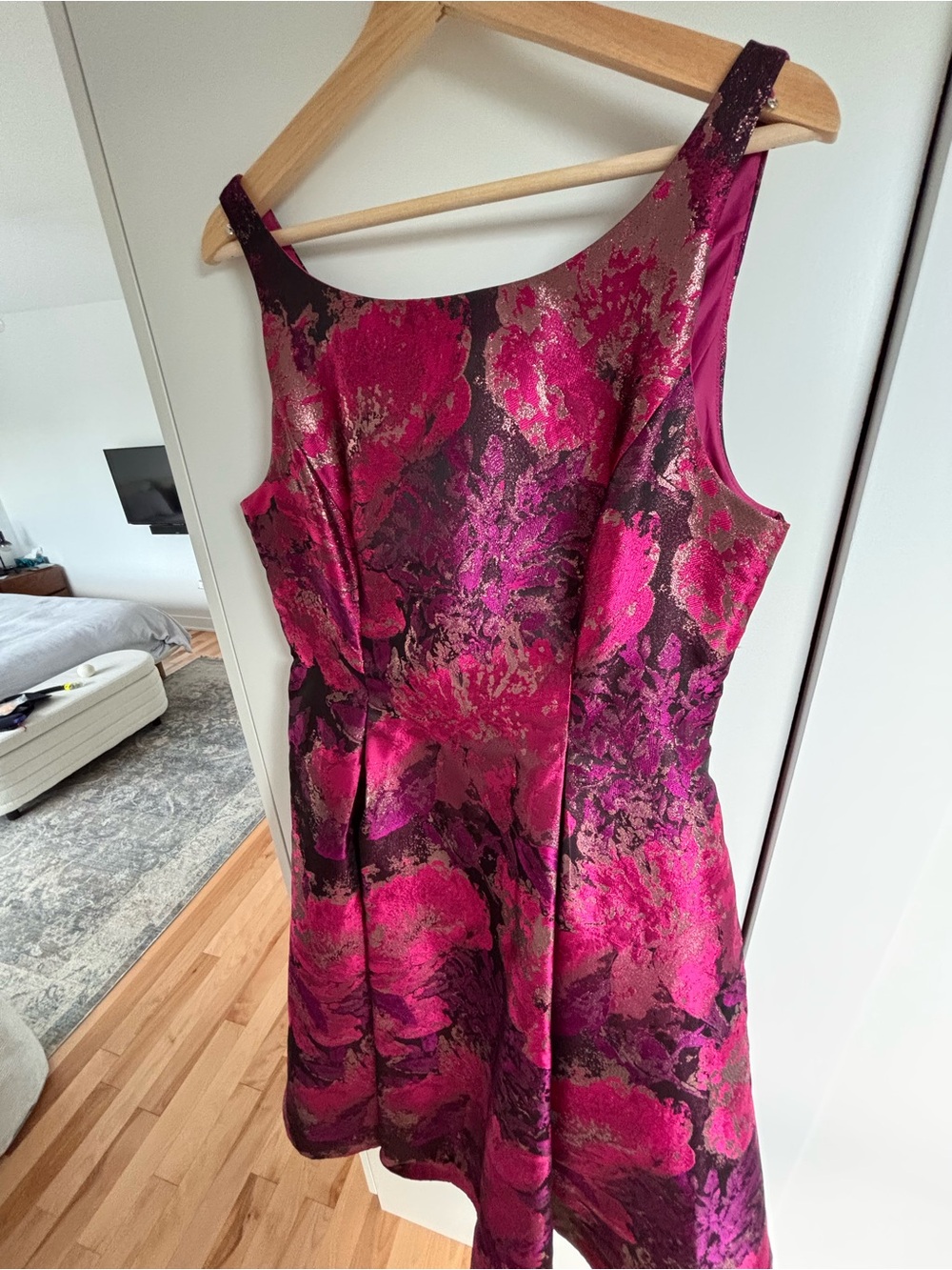 Adrianna Papell Pink Fuchsia Metallic Floral Midi Dress